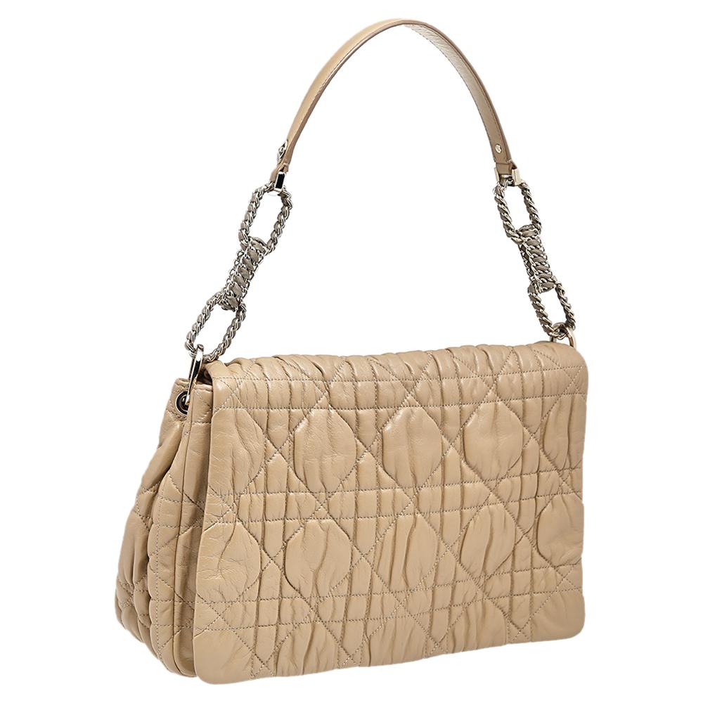 Dior Beige Cannage Quilted Leather Delices Flap Bag In Good Condition In Dubai, Al Qouz 2
