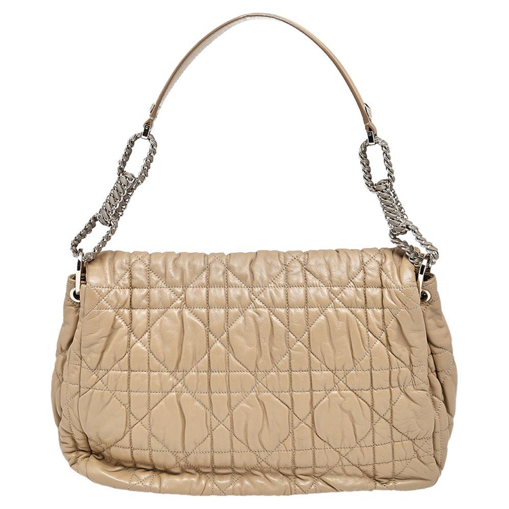 Dior Beige Cannage Quilted Leather Delices Flap Bag