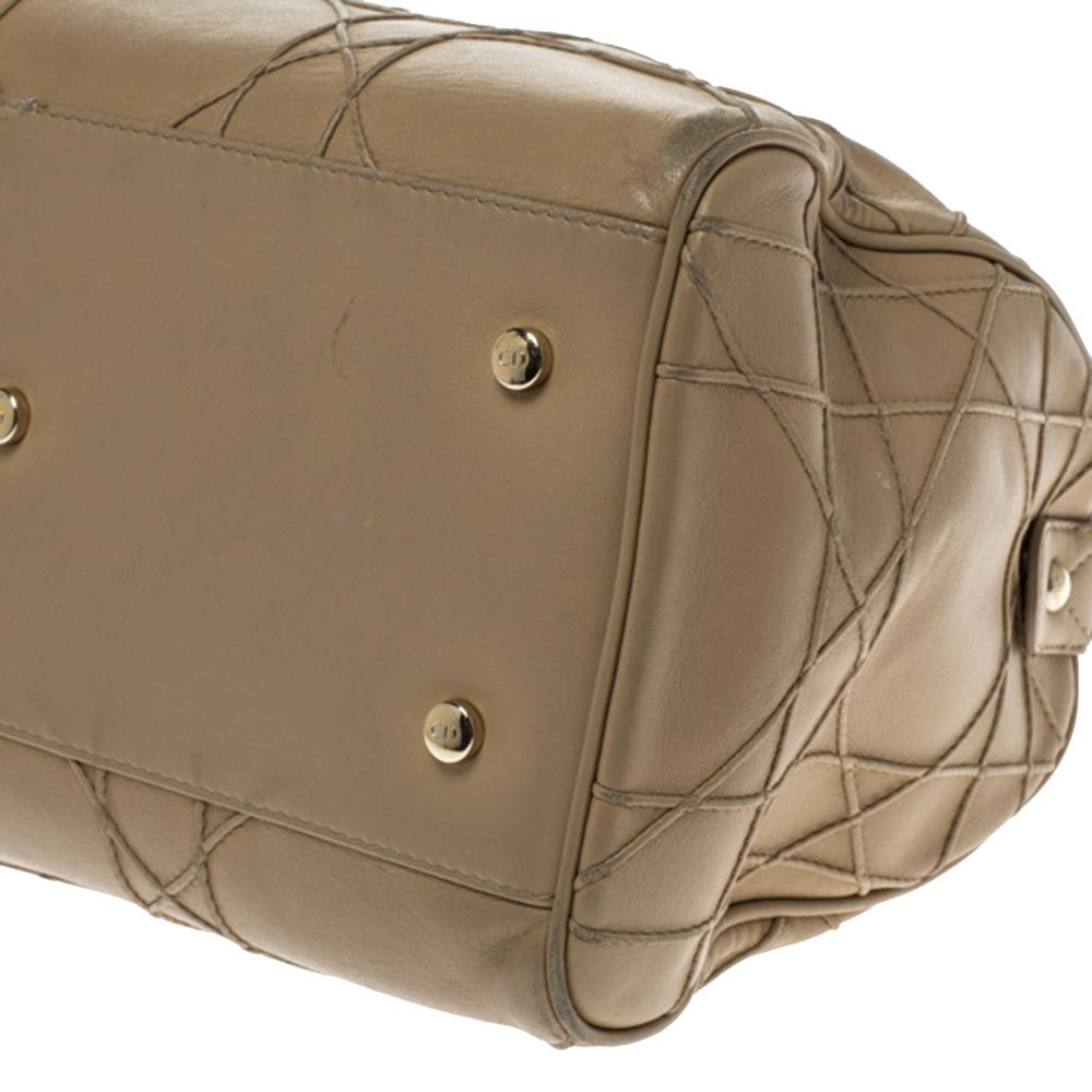 Dior Beige Cannage Quilted Leather Granville Polochon Satchel In Good Condition In Dubai, Al Qouz 2