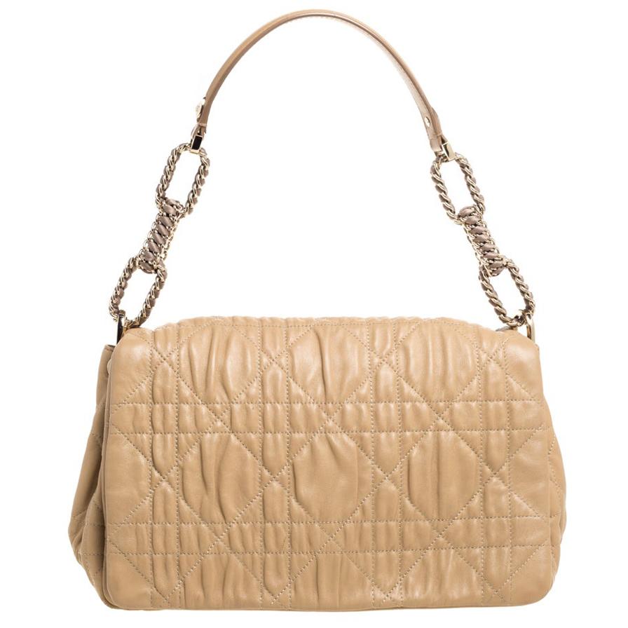 Christian Dior Vintage Beige Quilted Canvas Logo Monogram