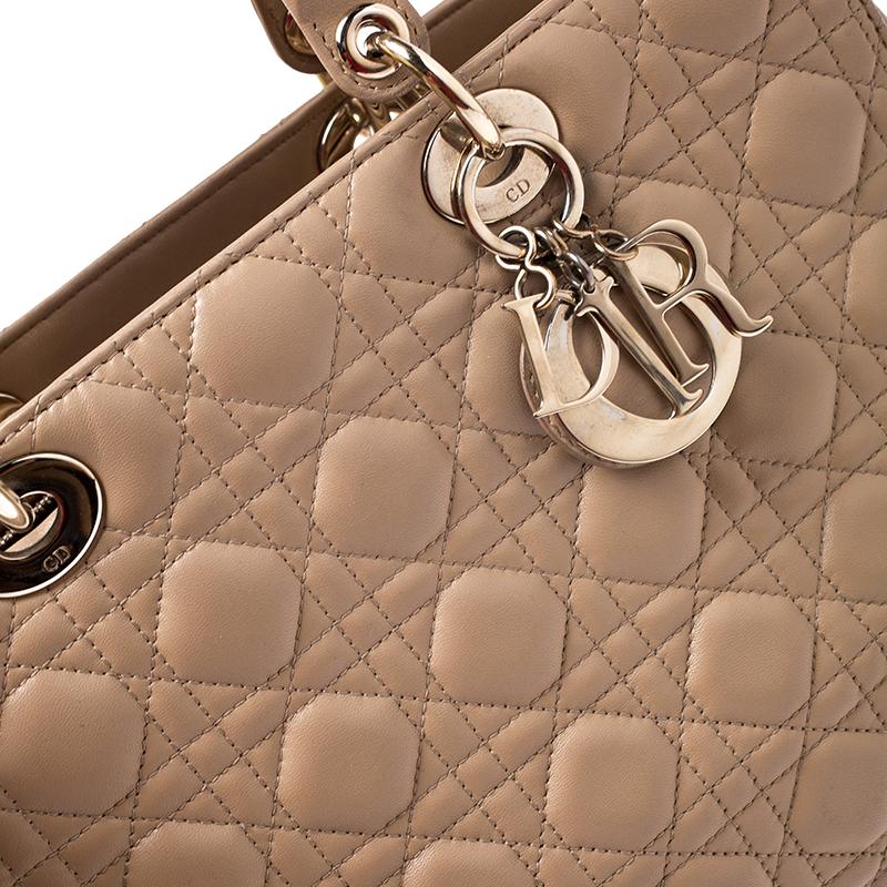 Dior Beige Cannage Quilted Leather Large Lady Dior Tote 6