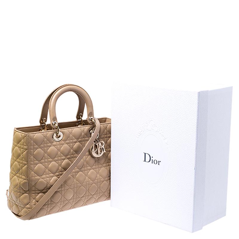 Dior Beige Cannage Quilted Leather Large Lady Dior Tote 5