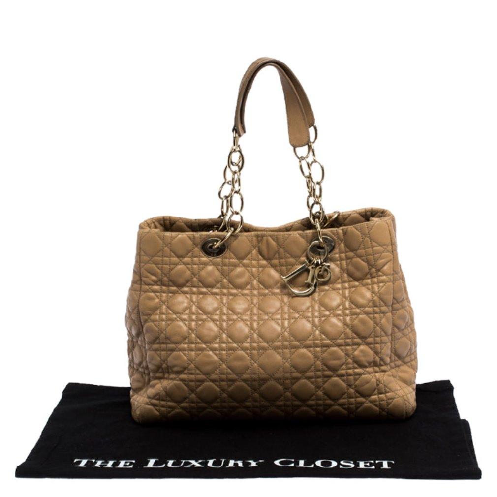 Dior Beige Cannage Quilted Leather Large Shopper Tote 8
