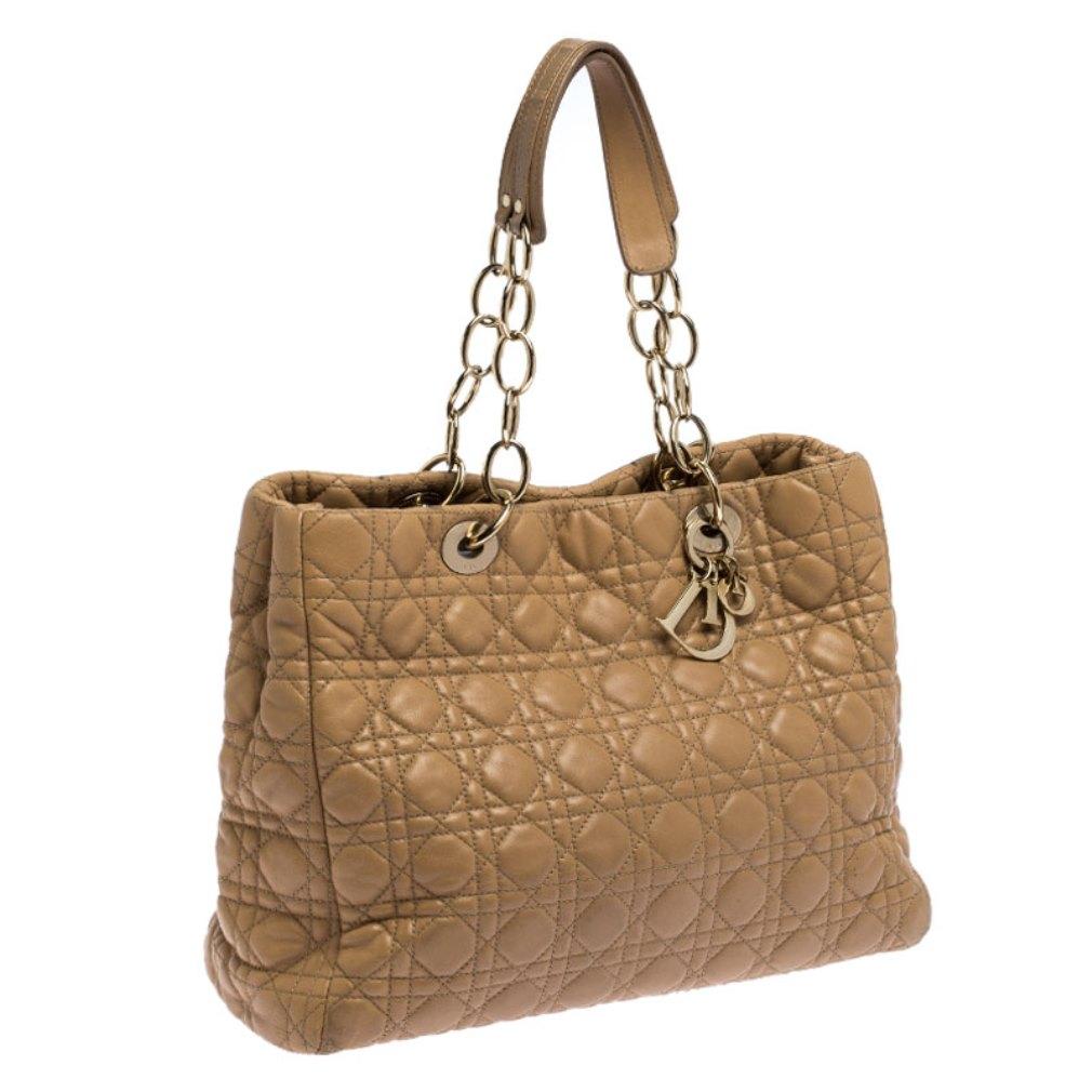 Women's Dior Beige Cannage Quilted Leather Large Shopper Tote
