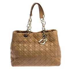 Dior Beige Cannage Quilted Leather Large Shopper Tote