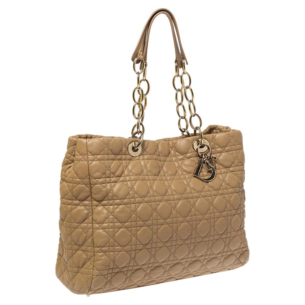 Dior Beige Cannage Quilted Leather Large Soft Shopping Tote In Good Condition In Dubai, Al Qouz 2
