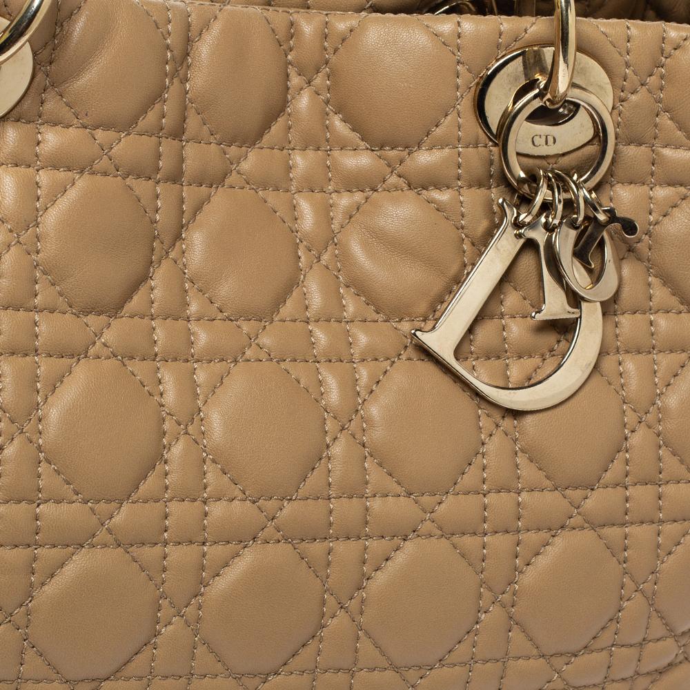 Women's Dior Beige Cannage Quilted Leather Large Soft Shopping Tote