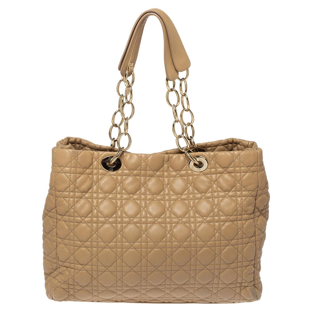 Dior Beige Cannage Quilted Leather Large Soft Shopping Tote 1