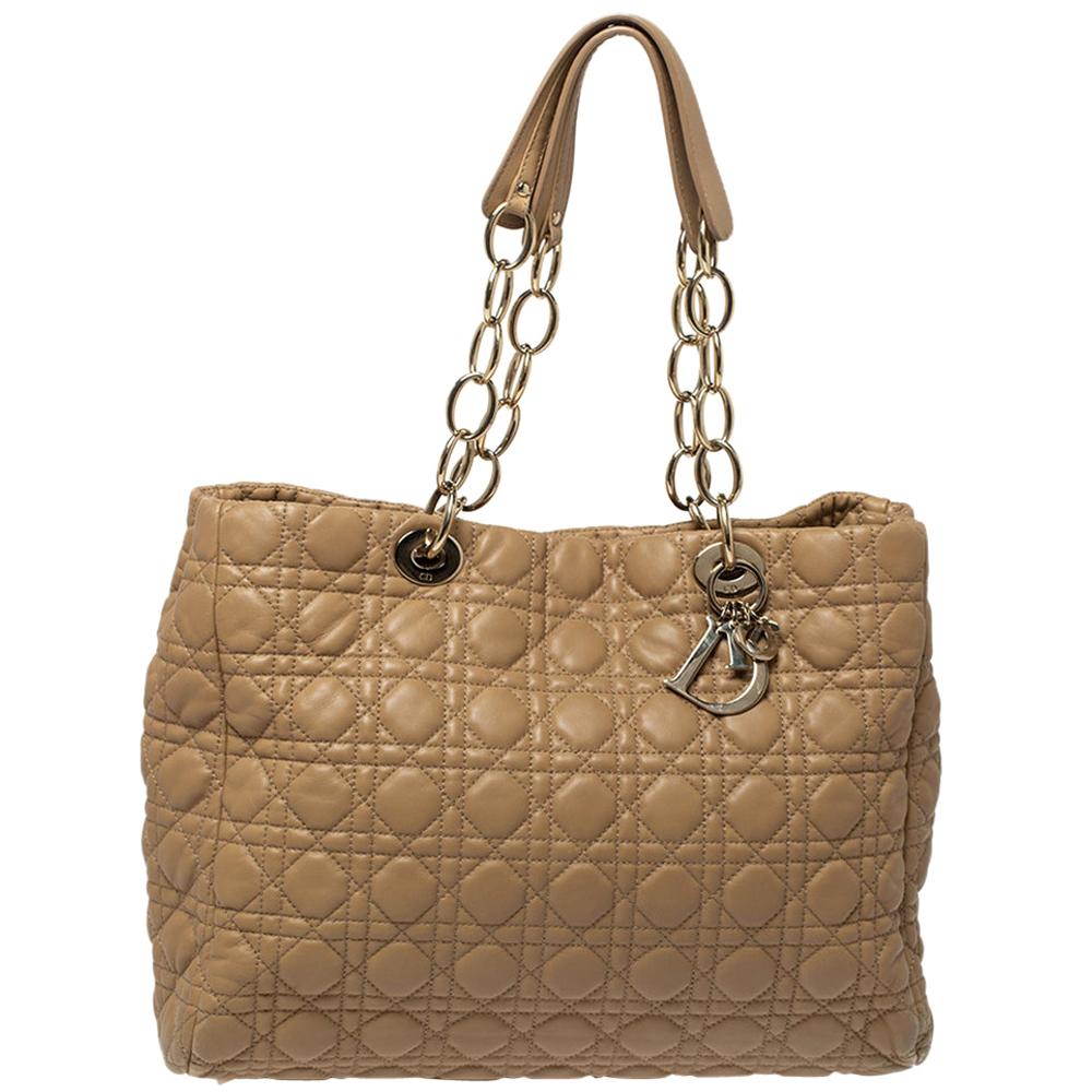 Dior Beige Cannage Quilted Leather Large Soft Shopping Tote