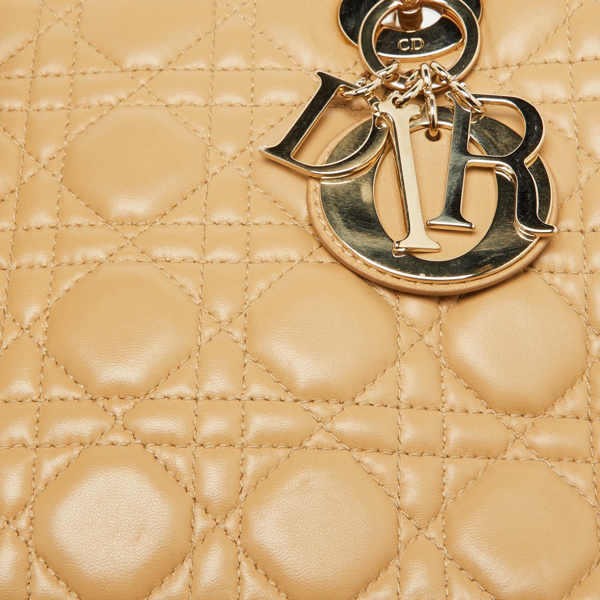 Dior Beige Cannage Quilted Leather Medium Lady Dior Tote 6