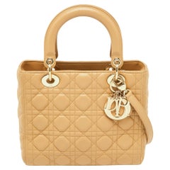 Dior Beige Cannage Quilted Leather Medium Lady Dior Tote