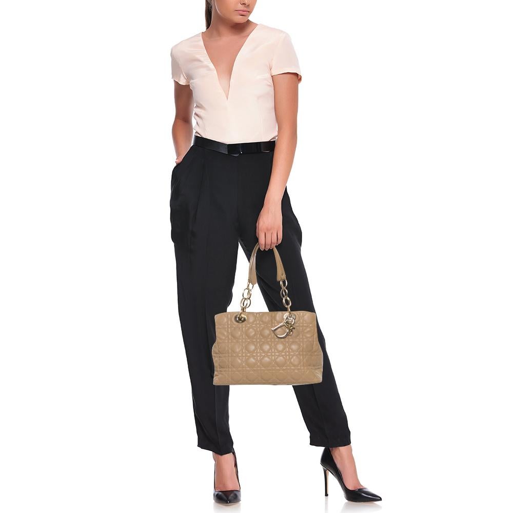 Dior Beige Cannage Quilted Leather Small Dior Soft Shopping Tote In Fair Condition In Dubai, Al Qouz 2