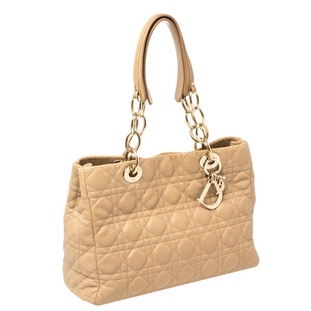 Women's Dior Beige Cannage Quilted Leather Small Dior Soft Shopping Tote