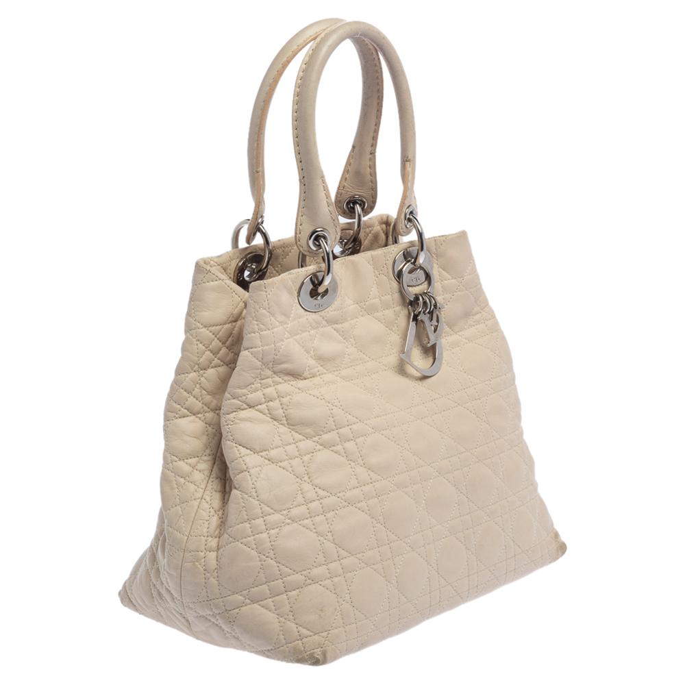 Women's Dior Beige Cannage Quilted Leather Soft Lady Dior Tote