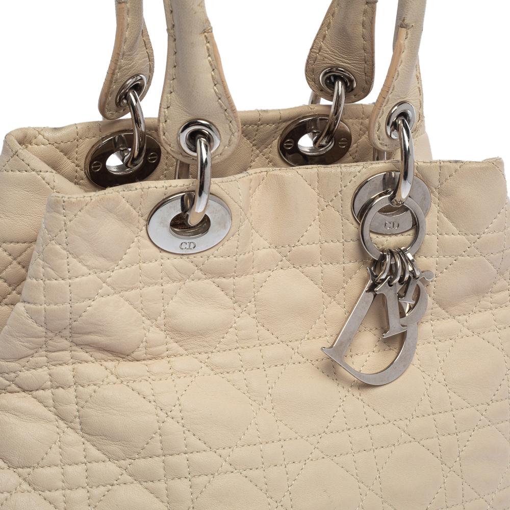 Dior Beige Cannage Quilted Leather Soft Lady Dior Tote 5
