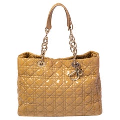 Dior Beige Cannage Quilted Patent Leather Large Shopper Tote