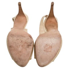 Dior Beige Croc Embossed Leather Platform Slingback Sandals Size 39.5