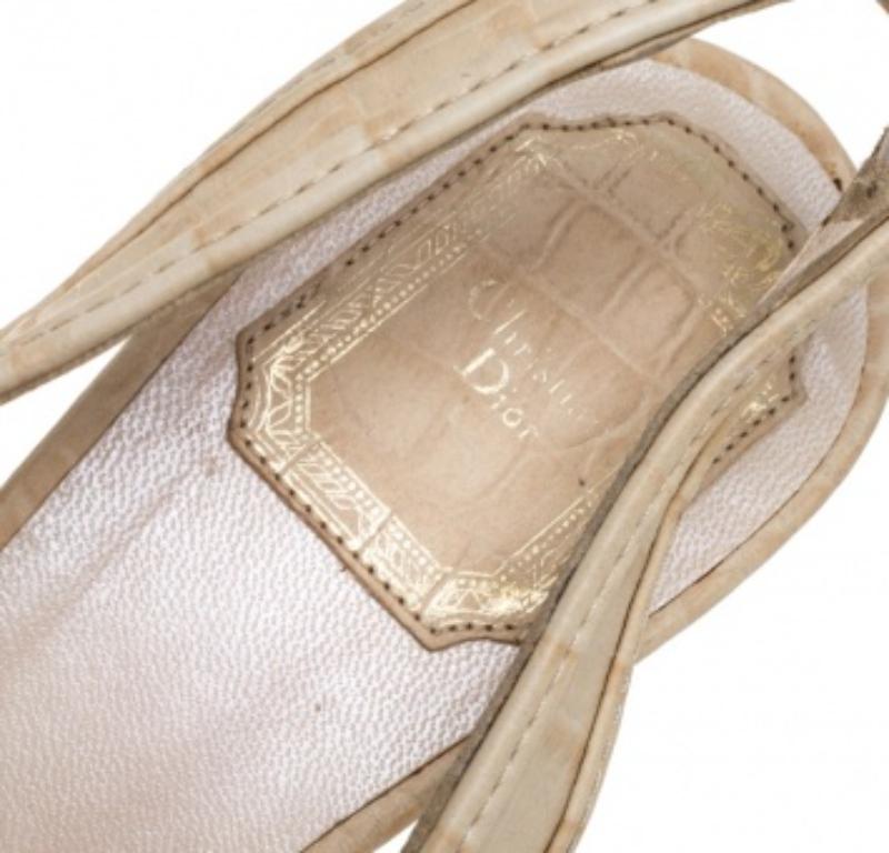 Dior Beige Croc Embossed Leather Platform Slingback Sandals Size 39.5 For Sale 3