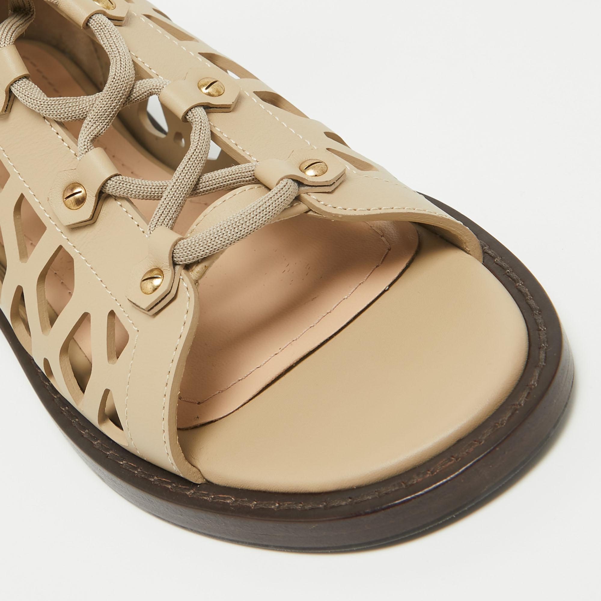 Dior Beige Cutout Leather D-Trap Gladiator Sandals Size 37 2