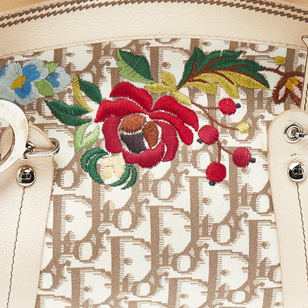 Dior Beige Diorissimo Canvas And Leather Floral Embroidered Trotter Satchel 3