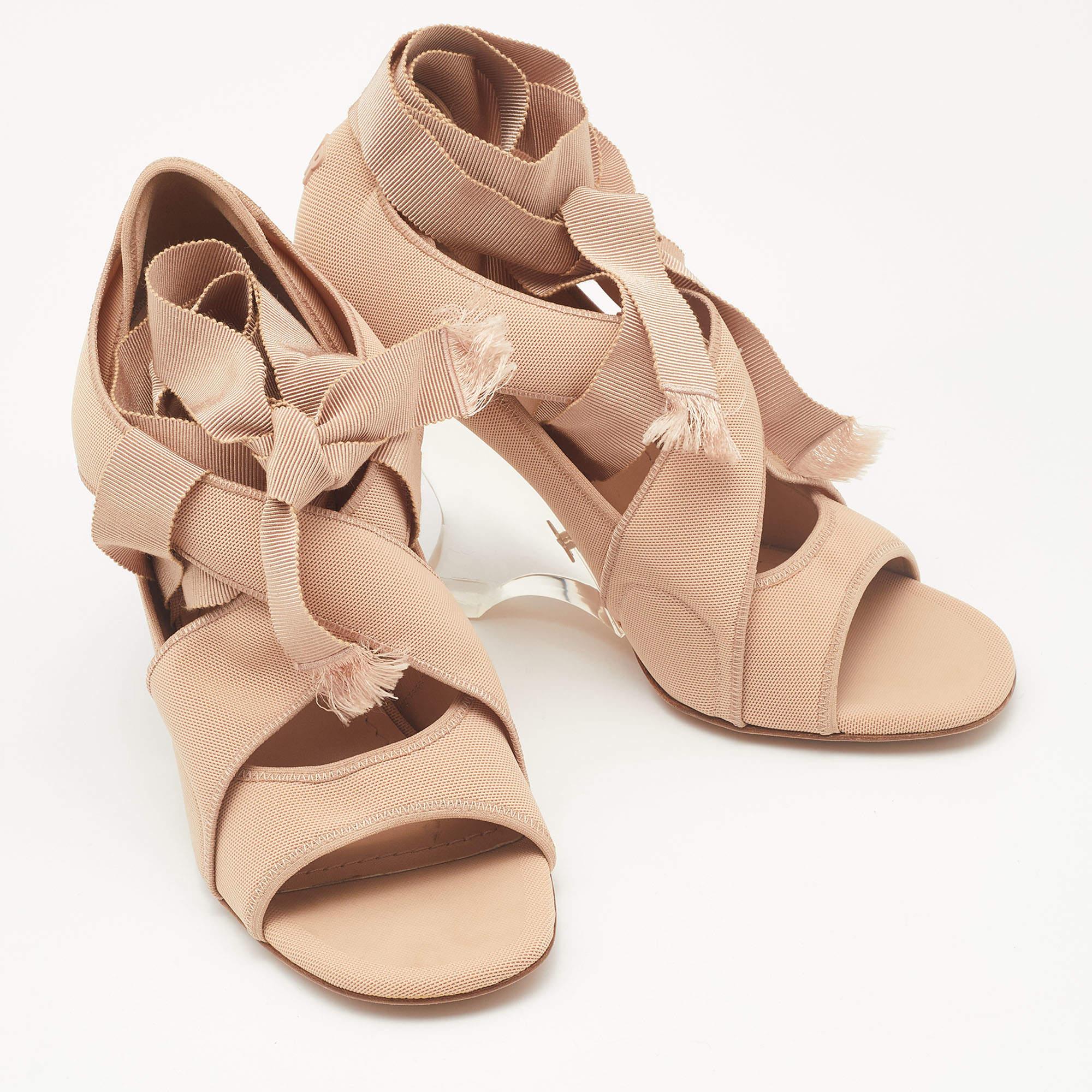 Dior Beige Fabric Etoile Wedge Sandals Size 40 1