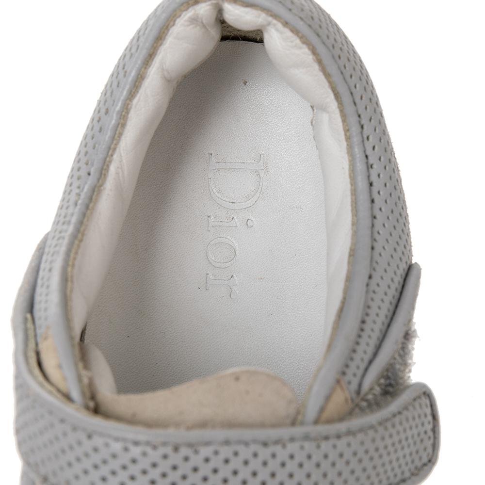 Gray Dior Beige/Grey Mesh And Patent Leather Low Top Sneakers Size 34 For Sale