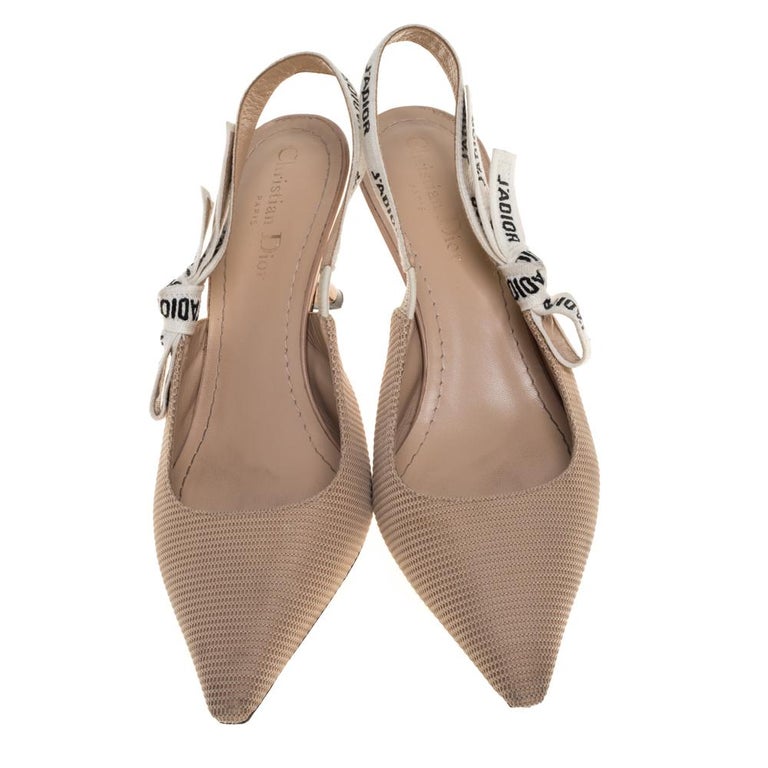 Dior Beige Knit Fabric J'adior Slingback Pumps Size 38.5 at 1stDibs