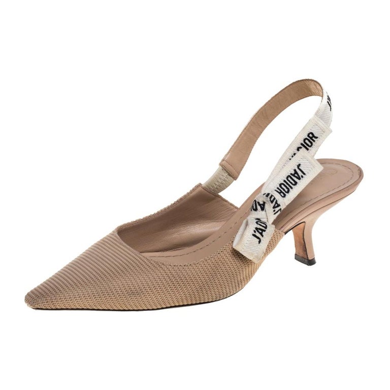 Dior Beige Knit Fabric J'adior Slingback Pumps Size 38.5 at 1stDibs