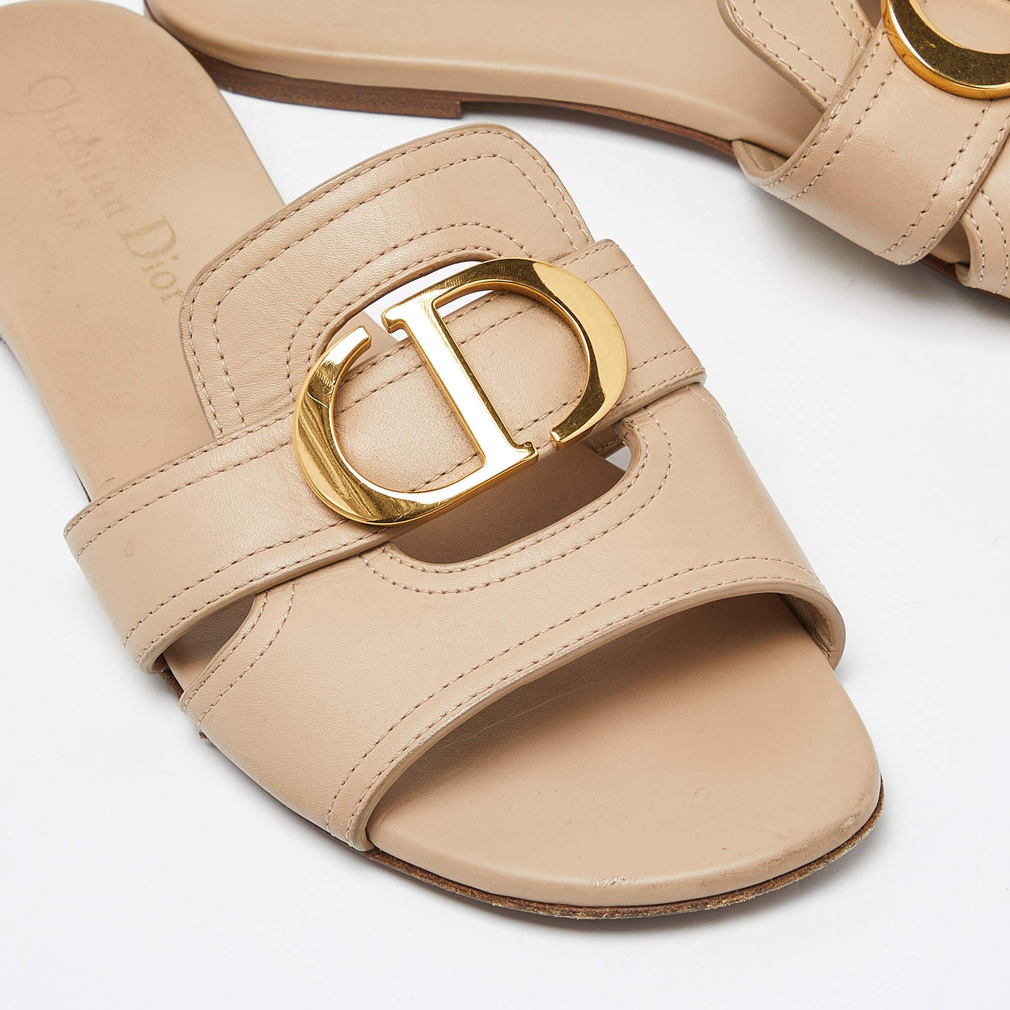 Women's Dior Beige Leather 30 Montaigne Slide Sandals Size 36.5