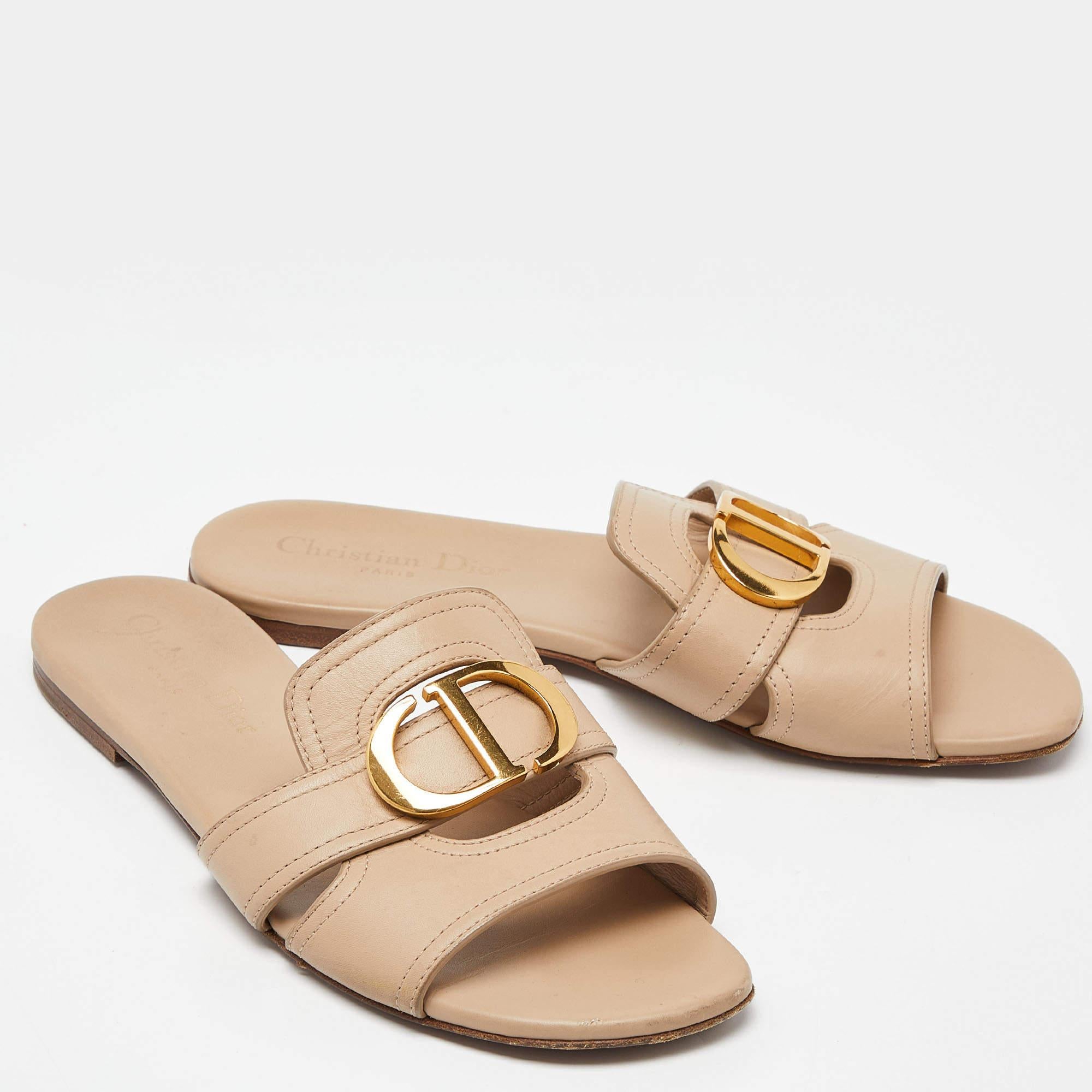 Dior Beige Leather 30 Montaigne Slide Sandals Size 36.5 1