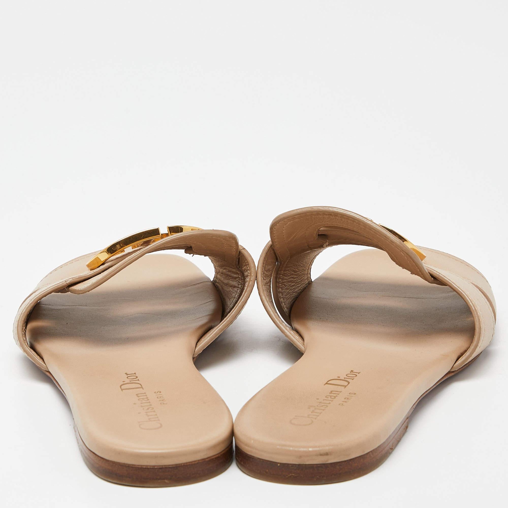 Dior Beige Leather 30 Montaigne Slide Sandals Size 36.5 2