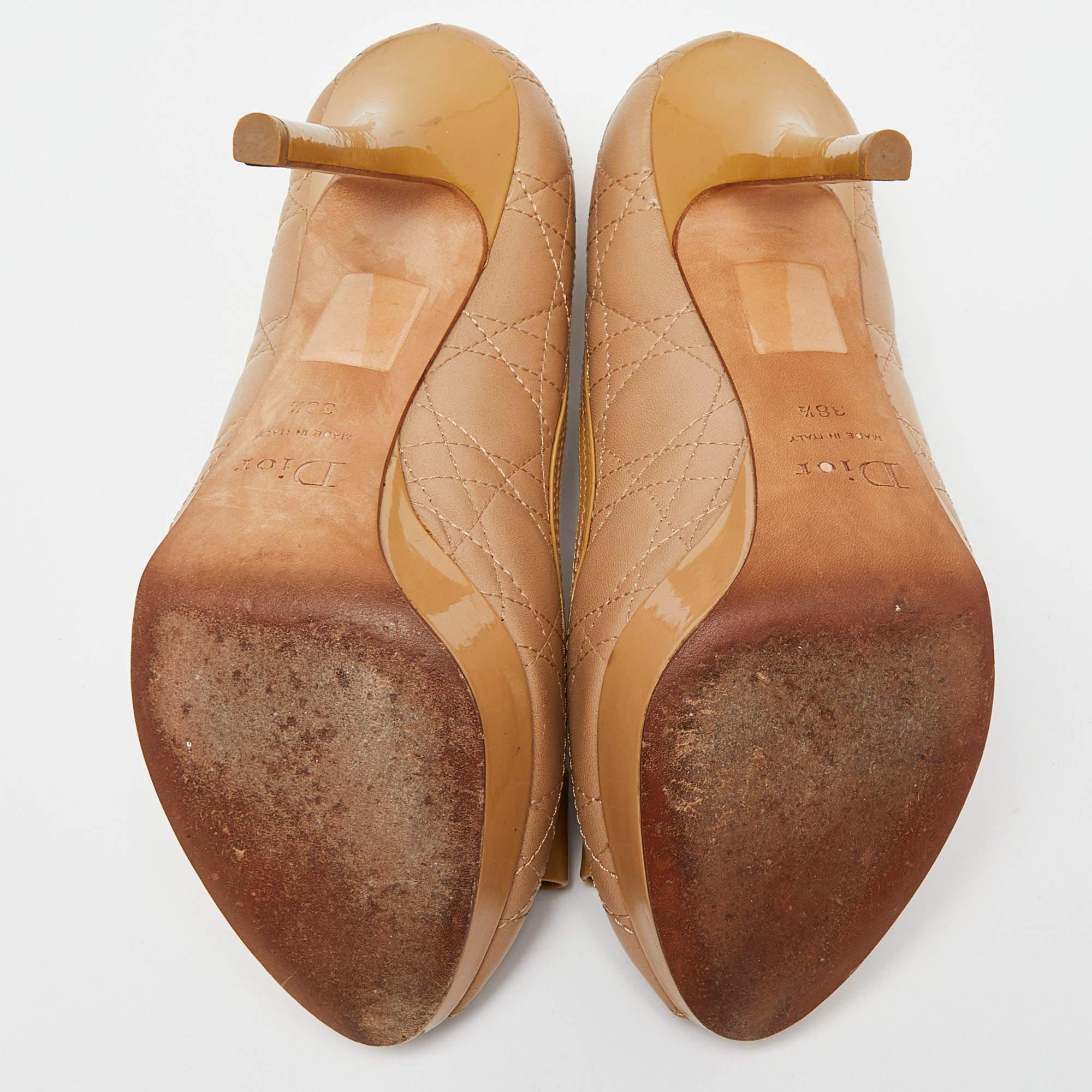 Dior Beige leather and Patent  Peep Toe Pumps Size 38.5 For Sale 2