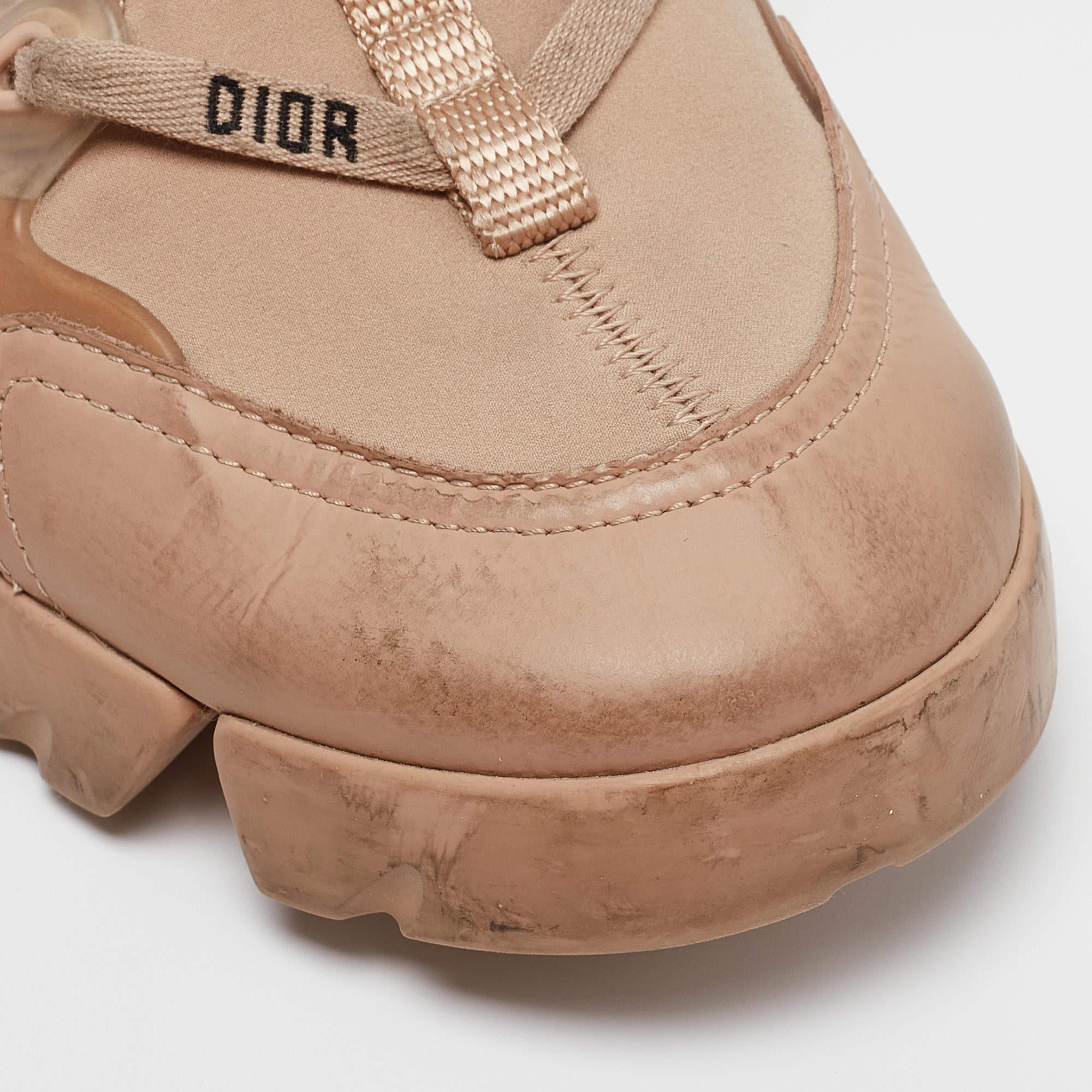 Dior Beige Leather and PVC D-Connect Sneakers Size 37.5 For Sale 3