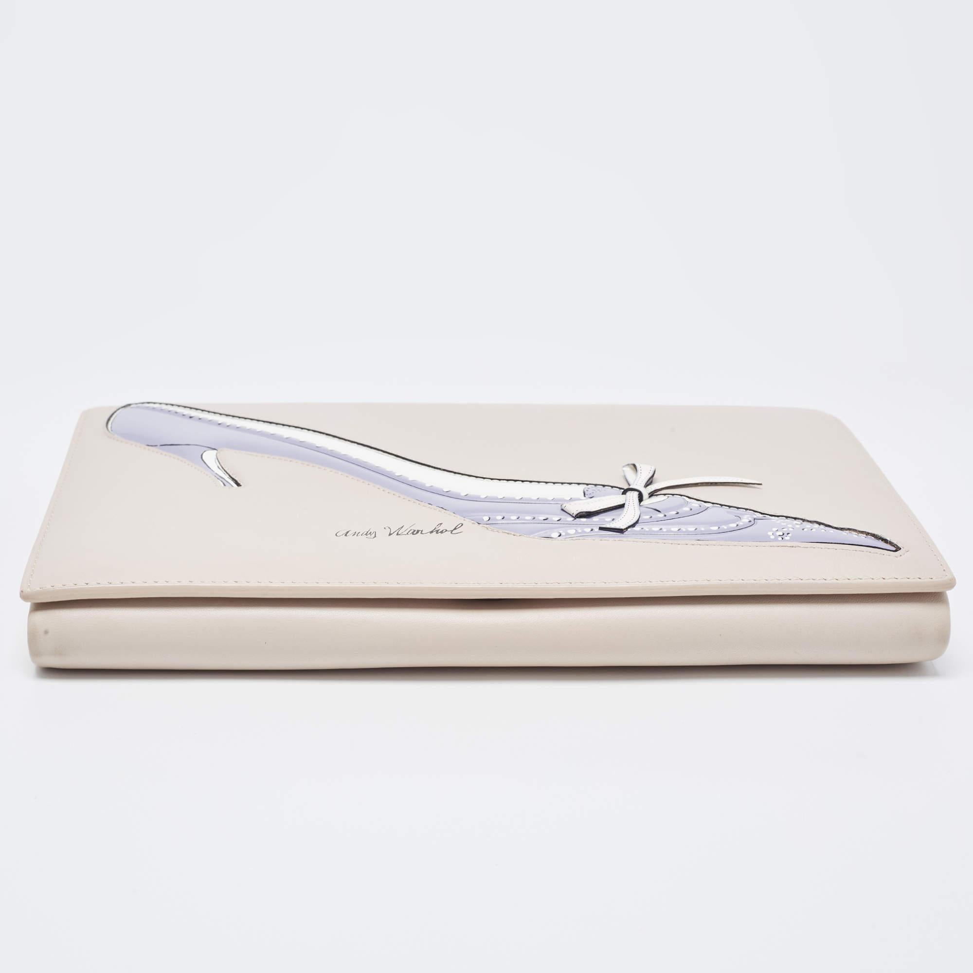 Dior Beige Leather Andy Warhol Clutch In Good Condition In Dubai, Al Qouz 2