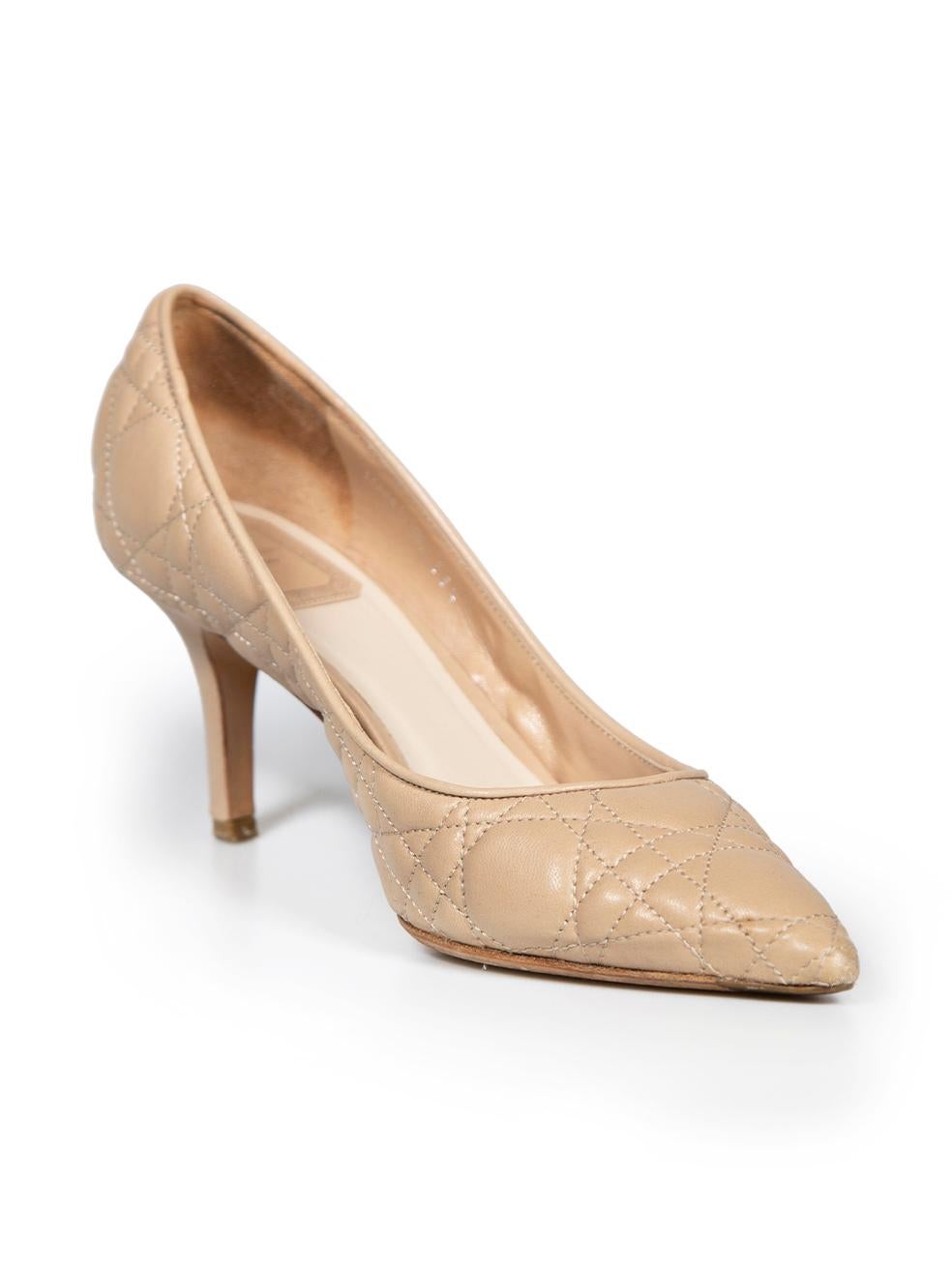 CONDITION is Good. Minor wear to heels is evident. Light wear to upper, where there are small marks to the quilted leather. There are abrasions to the leather pointed tips and heel tips. There are indents to the leather heel and general wear to the