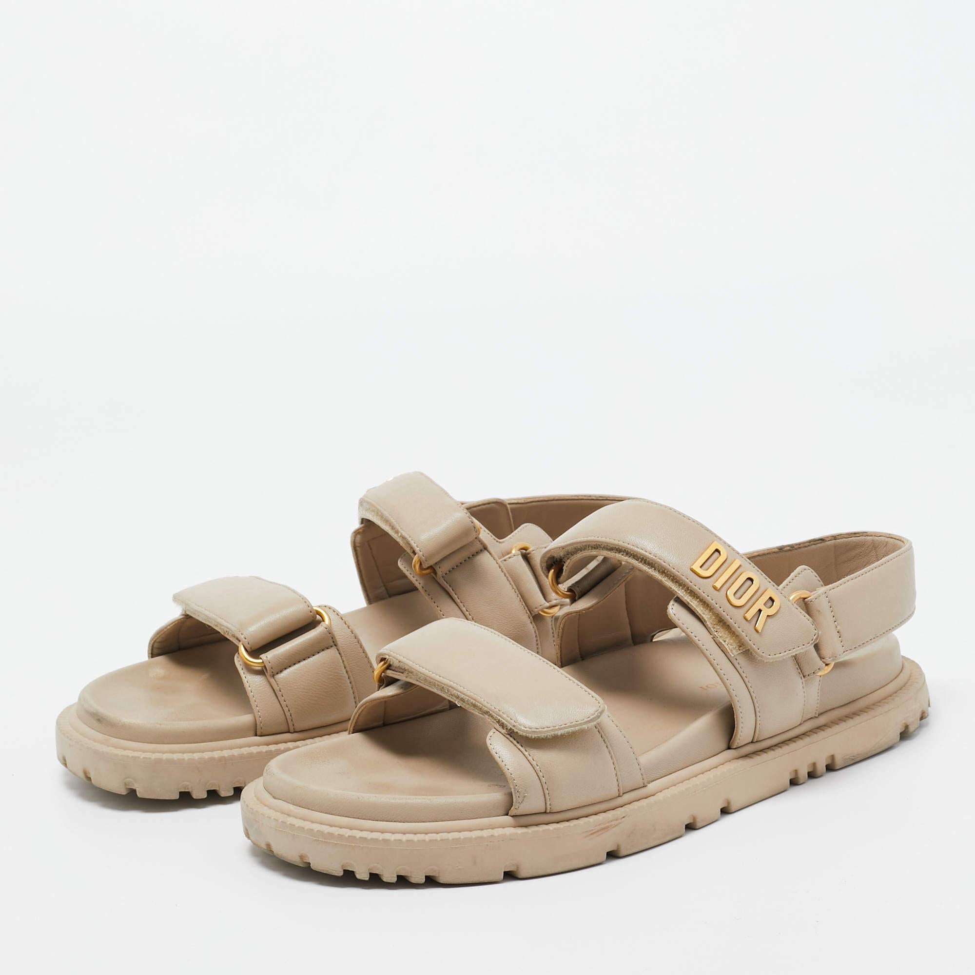 Women's Dior Beige Leather Dior Act Flat Sandals Size 39