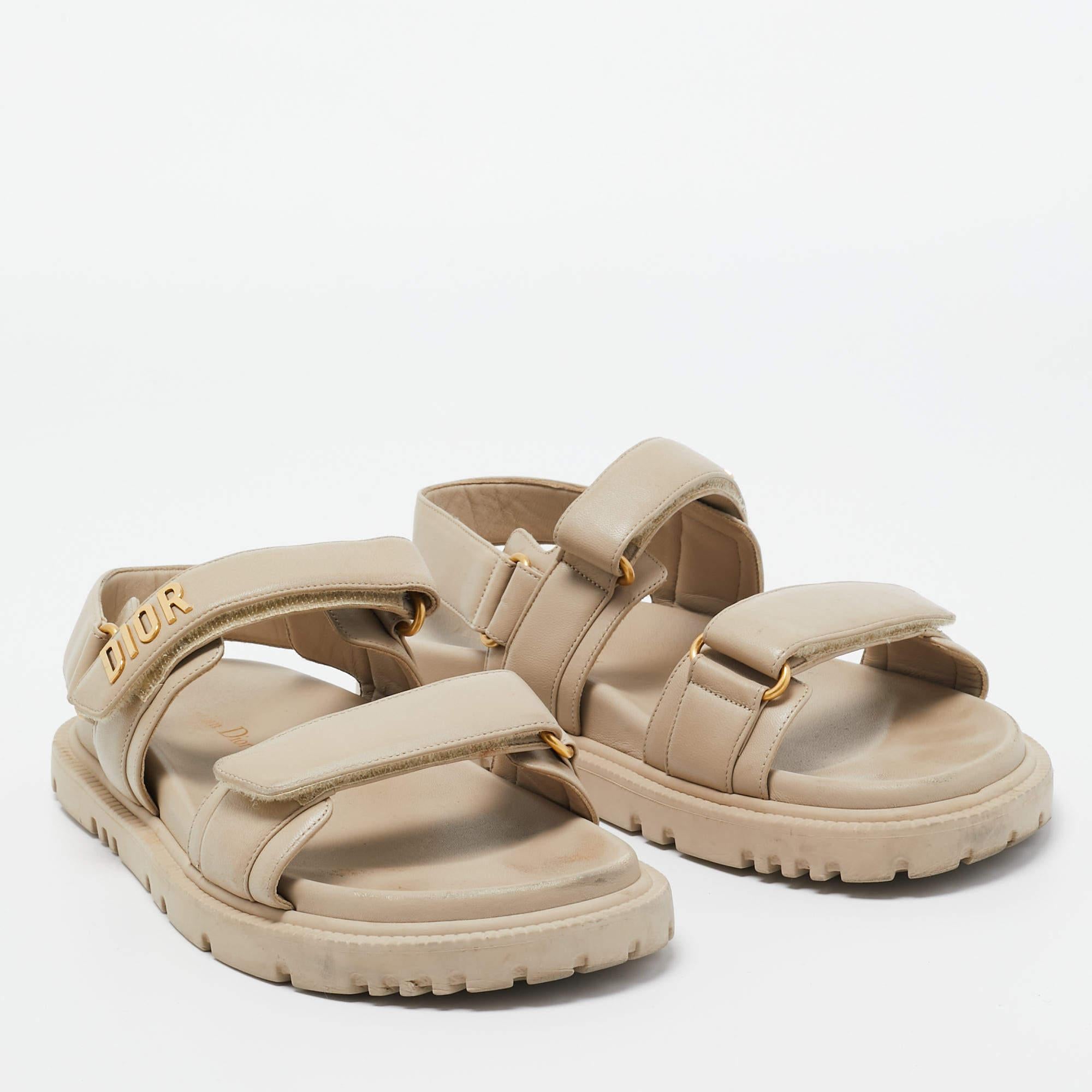 Dior Beige Leather Dior Act Flat Sandals Size 39 1