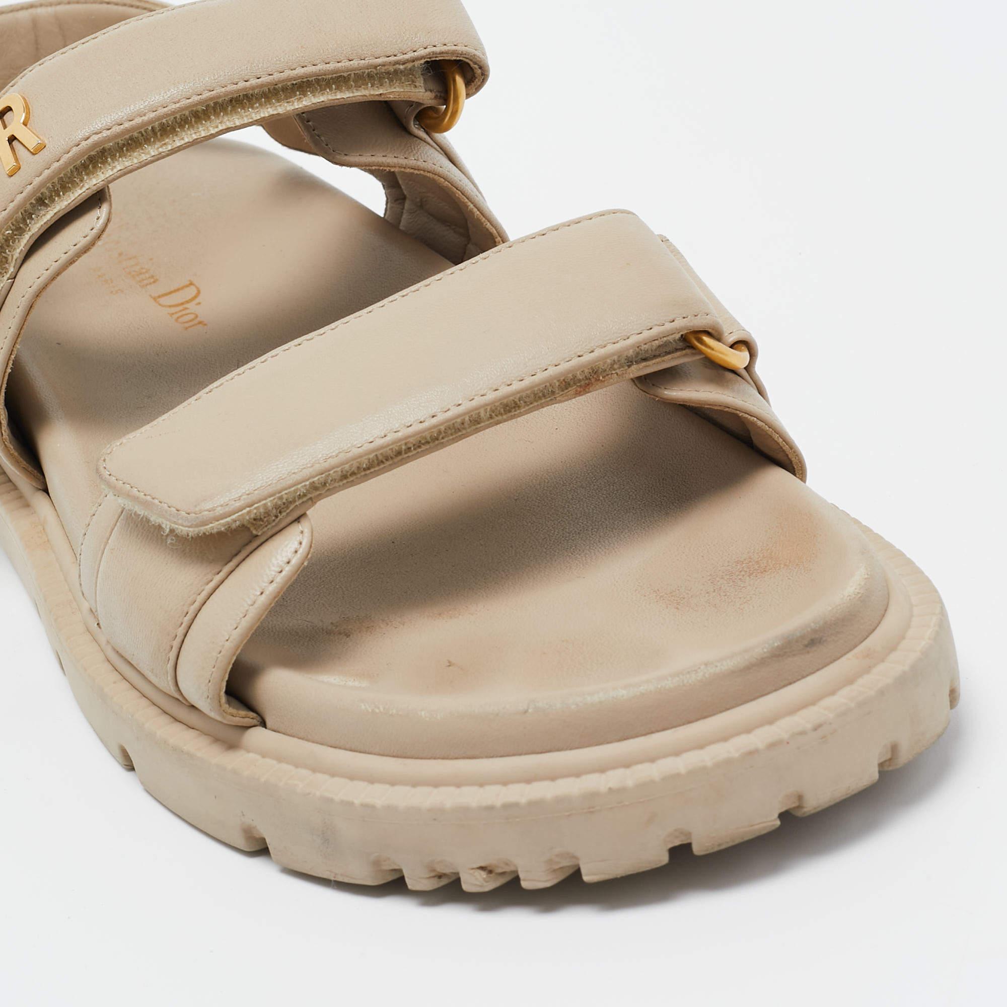 Dior Beige Leather Dior Act Flat Sandals Size 39 3