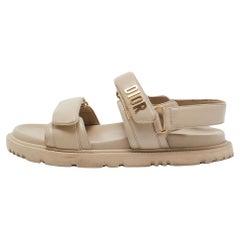 Dior Beige Leather Dior Act Flat Sandals Size 39