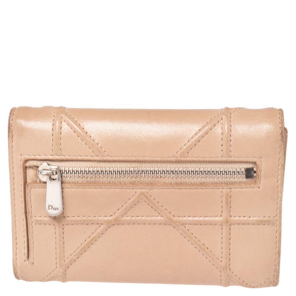 Women's Dior Beige Leather Diorama Trifold Wallet