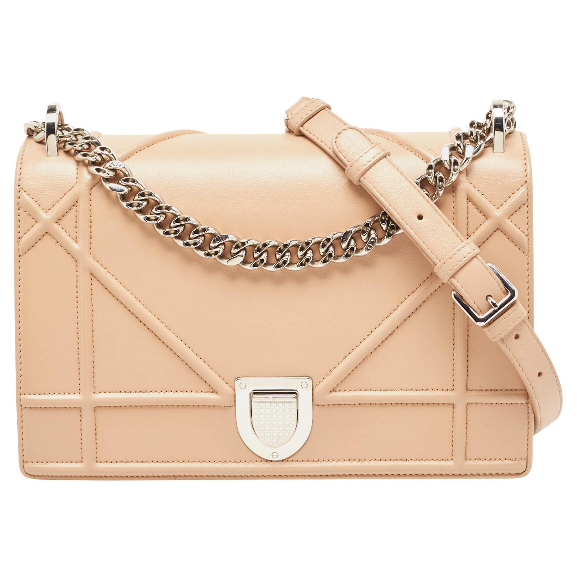Dior Beige Leather Medium Diorama Flap Shoulder Bag For Sale
