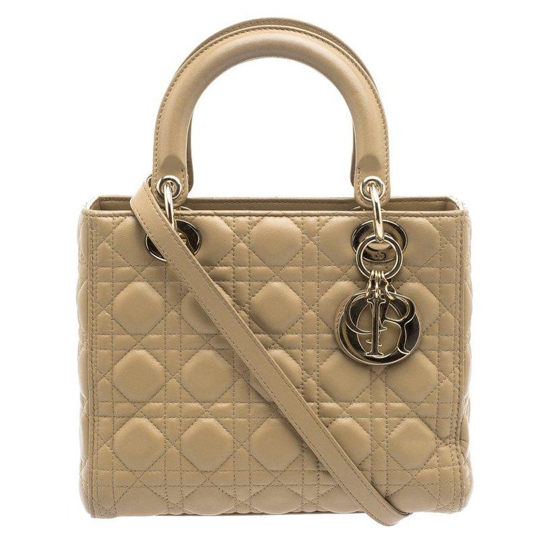 Dior Beige Leather Medium Lady Dior Tote For Sale at 1stDibs