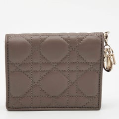 Dior Beige Leather Mini Lady Dior Wallet