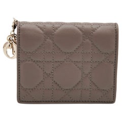 Used Dior Beige Leather Mini Lady Dior Wallet