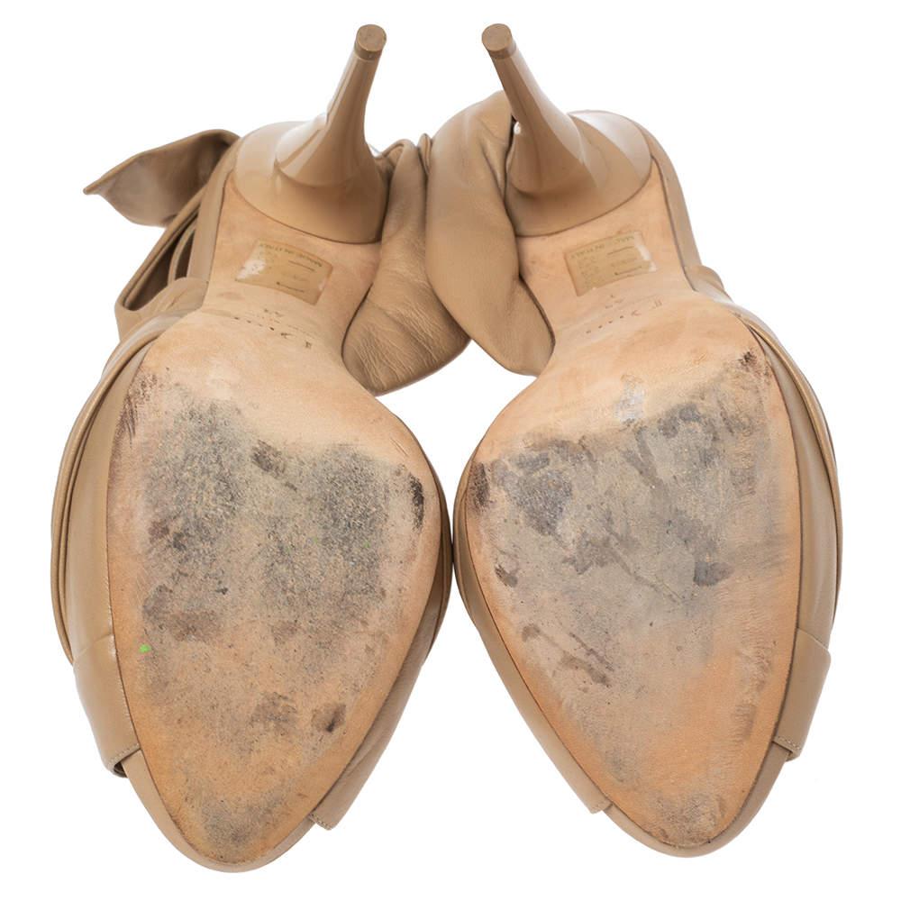 Dior Beige Leather Pleated Knotted Peep Toe Slingback Sandals Size 41 2