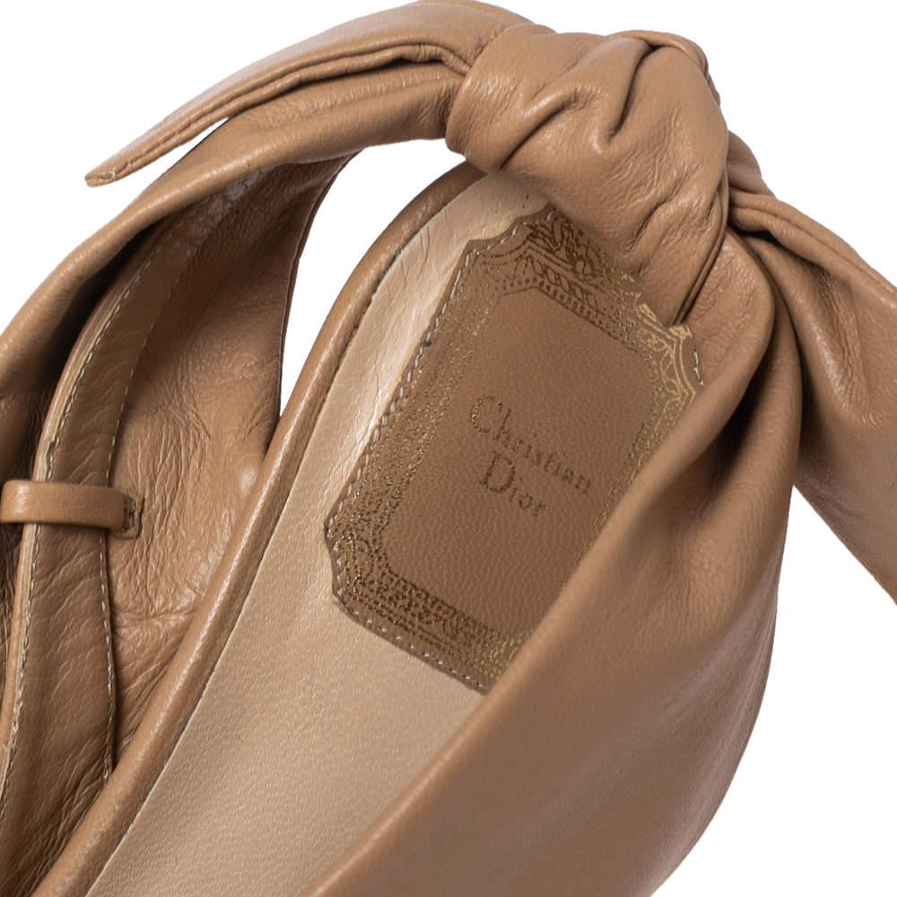 Dior Beige Leather Pleated Knotted Peep Toe Slingback Sandals Size 41 3