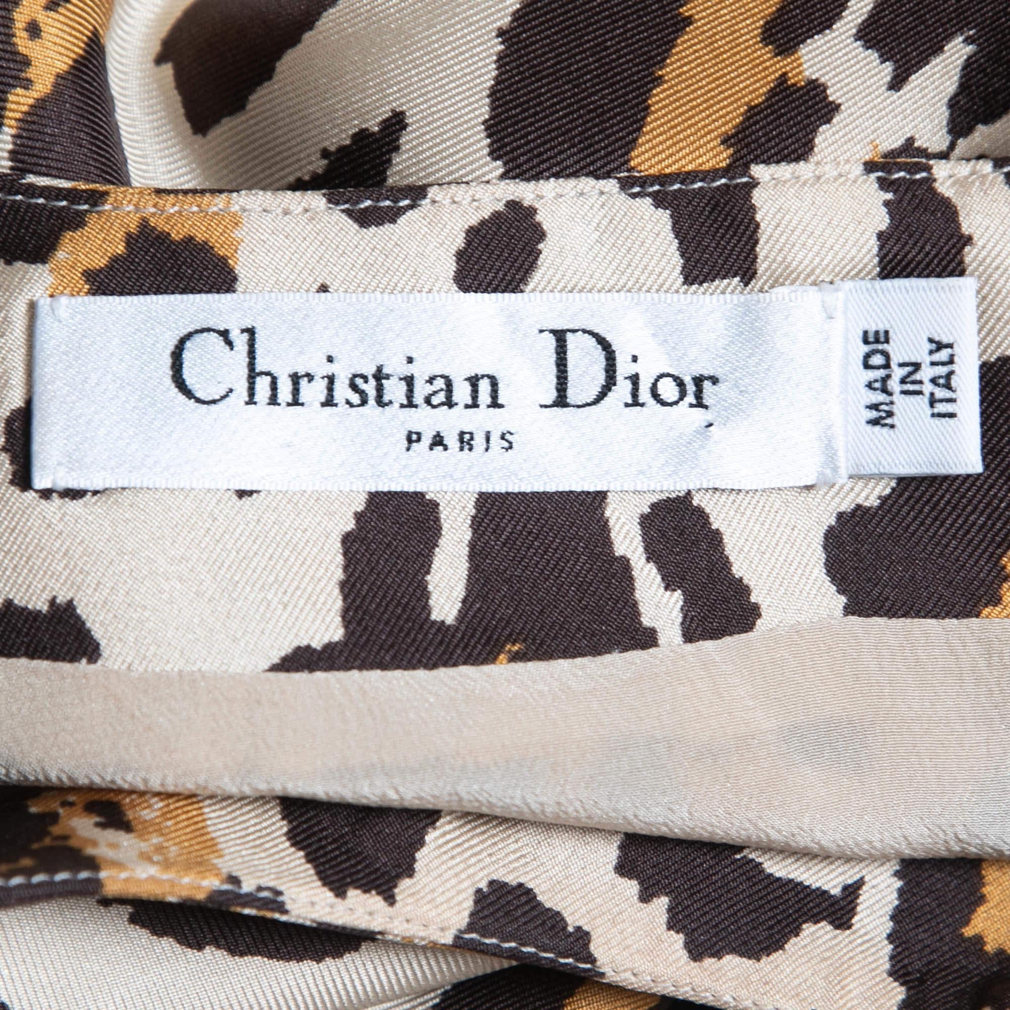 Women's Dior Beige Leopard Print Silk Blouse S For Sale