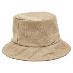 Used Dior Beige Logo Embroidered Cotton Bucket Hat