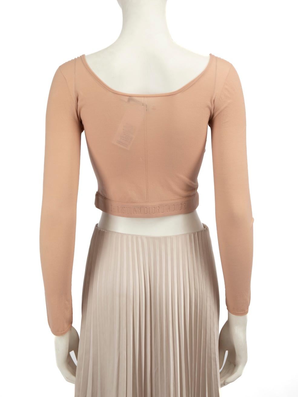 Dior Beige Logo Embroidered Mesh Top Size L In Good Condition In London, GB