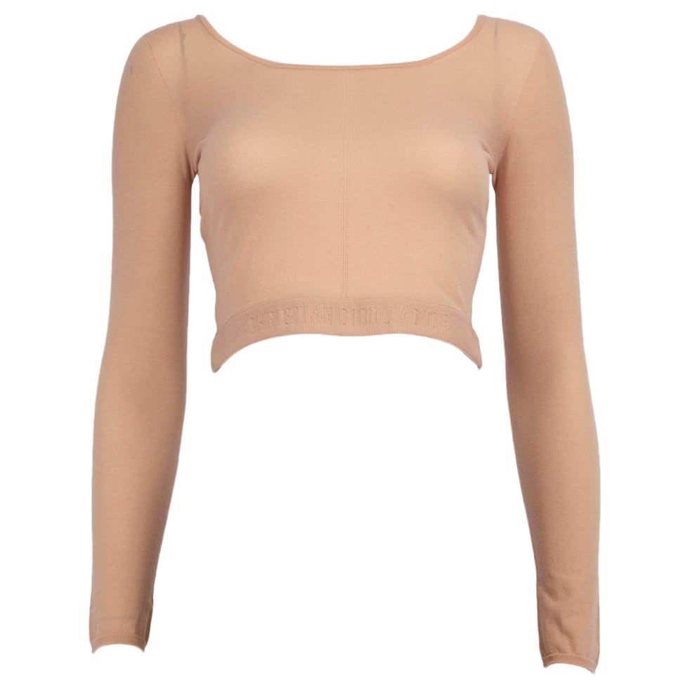Dior Beige Logo Embroidered Mesh Top Size L